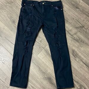 Argonaut Nations Men Skinny Fit Black Ripped Jeans